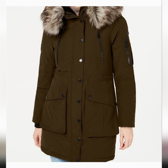 BGBG GENERATION Faux-Fur Trim Hooded Anorak Puffer Coat Size XS - Picture 2 of 8